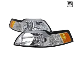 Spec-D Factory Style Crystal Headlights w/ Amber Reflectors (Chrome Housing/Clear Lens) Ford Mustang 1999-2004