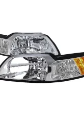 Spec-D Factory Style Crystal Headlights w/ Amber Reflectors (Chrome Housing/Clear Lens) Ford Mustang 1999-2004                                     - 2LH-MST99-RS - Image 10