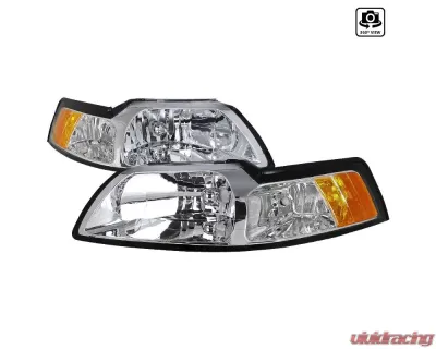 Spec-D Factory Style Crystal Headlights w/ Amber Reflectors (Chrome Housing/Clear Lens) Ford Mustang 1999-2004 - 2LH-MST99-RS
