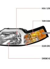 Spec-D Factory Style Crystal Headlights w/ Amber Reflectors (Chrome Housing/Clear Lens) Ford Mustang 1999-2004                                     - 2LH-MST99-RS - Image 9
