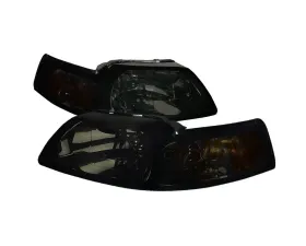 Spec-D Factory Style Crystal Headlights w/ Amber Reflectors (Chrome Housing/Smoke Lens) Ford Mustang 1999-2004