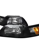 Spec-D Factory Style Crystal Headlights w/ Amber Reflectors (Matte Black Housing/Clear Lens) Ford Mustang 1999-2004                                     - 2LH-MST99JM-RS - Image 10