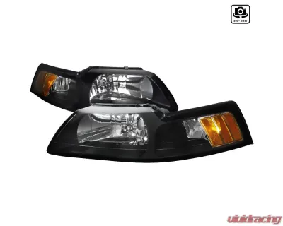 Spec-D Factory Style Crystal Headlights w/ Amber Reflectors (Matte Black Housing/Clear Lens) Ford Mustang 1999-2004 - 2LH-MST99JM-RS