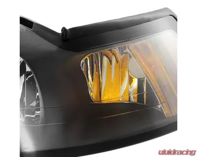 Spec-D Factory Style Crystal Headlights w/ Amber Reflectors (Matte Black Housing/Clear Lens) Ford Mustang 1999-2004 - 2LH-MST99JM-RS
