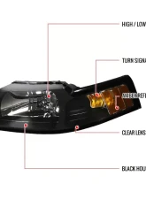 Spec-D Factory Style Crystal Headlights w/ Amber Reflectors (Matte Black Housing/Clear Lens) Ford Mustang 1999-2004                                     - 2LH-MST99JM-RS - Image 9