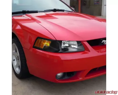 Spec-D Factory Style Crystal Headlights w/ Amber Reflectors (Matte Black Housing/Clear Lens) Ford Mustang 1999-2004 - 2LH-MST99JM-RS