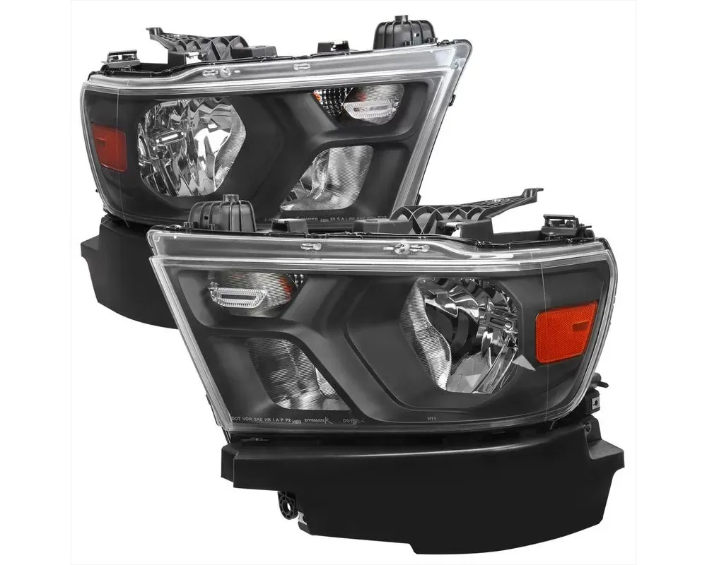 Spec-D Factory Style Headlights w/ Amber Reflectors (Matte Black Housing/Clear Lens) Dodge RAM 1500 2019-2021 - 2LH-RAM1915JM-RS