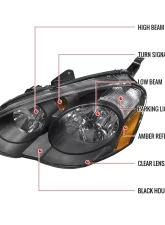 Spec-D Factory Style Headlights w/ Amber Reflectors (Matte Black Housing/Clear Lens) Acura RSX 2002-2004                                     - 2LH-RSX02JM-RS - Image 5