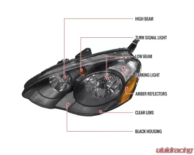 Spec-D Factory Style Headlights w/ Amber Reflectors (Matte Black Housing/Clear Lens) Acura RSX 2002-2004 - 2LH-RSX02JM-RS
