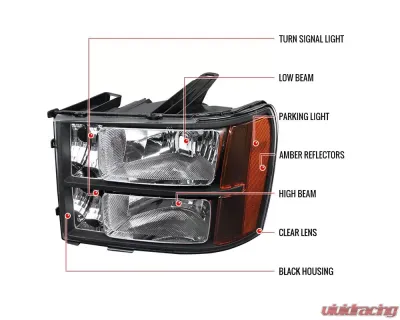 Spec-D Factory Style Headlights (Matte Black Housing/Clear Lens) GMC Sierra 2007-2014 - 2LH-SIE07JM-RS