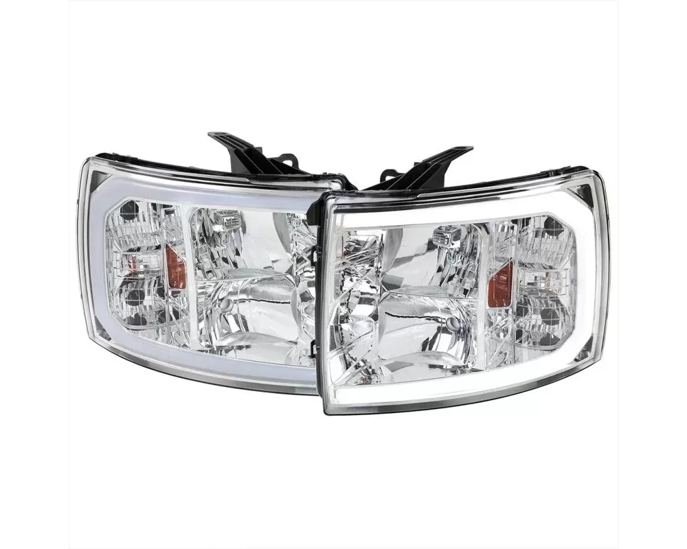 Spec-D LED C-Bars Factory Style Headlights w/ Amber Reflectors (Chrome Housing/Clear Lens) Chevrolet Silverado 2007-2014 - 2LH-SIV07-G3-GO