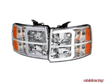 Spec-D LED Bar Factory Style Headlights w/ Amber Reflector (Chrome Housing/Clear Lens) Chevrolet Silverado 2007-2014 - 2LH-SIV07-G3-RS