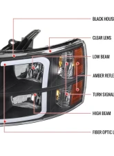 Spec-D LED Bar Factory Style Headlights w/ Amber Reflector (Chrome Housing/Clear Lens) Chevrolet Silverado 2007-2014                                     - 2LH-SIV07-G3-RS - Image 8