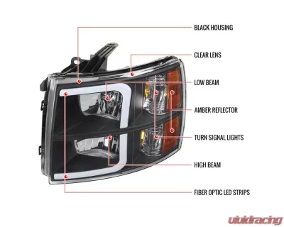 Spec-D LED Bar Factory Style Headlights w/ Amber Reflector (Chrome Housing/Clear Lens) Chevrolet Silverado 2007-2014 - 2LH-SIV07-G3-RS