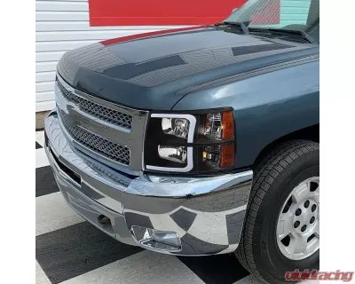 Spec-D LED Bar Factory Style Headlights w/ Amber Reflector (Chrome Housing/Clear Lens) Chevrolet Silverado 2007-2014 - 2LH-SIV07-G3-RS