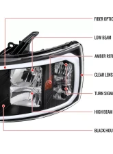 Spec-D LED C-Bar Factory Style Headlights w/ Amber Reflector (Matte Black Housing/Clear Lens) Chevrolet Silverado 2007-2014                                     - 2LH-SIV07JM-G3-GO - Image 8