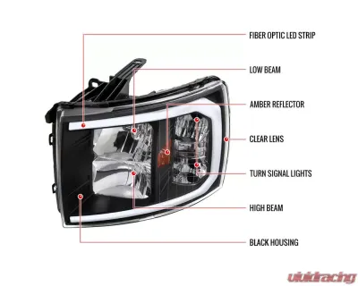 Spec-D LED C-Bar Factory Style Headlights w/ Amber Reflector (Matte Black Housing/Clear Lens) Chevrolet Silverado 2007-2014 - 2LH-SIV07JM-G3-GO