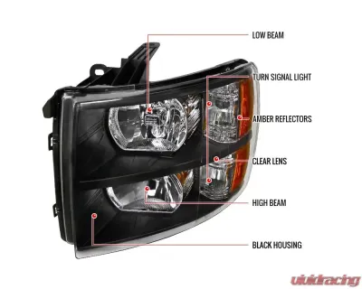 Spec-D Factory Style Headlights (Matte Black Housing/Clear Lens) Chevrolet Silverado 2007-2014 - 2LH-SIV07JM-RS