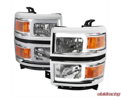 Spec-D LED Bar Factory Style Headlights (Chrome Housing/Clear Lens) Chevrolet Silverado 1500 2014-2015 - 2LH-SIV14-G3-C-RS