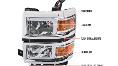 Spec-D LED Bar Factory Style Headlights (Chrome Housing/Clear Lens) Chevrolet Silverado 1500 2014-2015                                     - 2LH-SIV14-G3-C-RS - Image 9