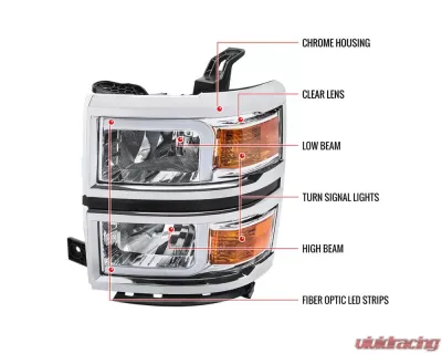 Spec-D LED Bar Factory Style Headlights (Chrome Housing/Clear Lens) Chevrolet Silverado 1500 2014-2015 - 2LH-SIV14-G3-C-RS
