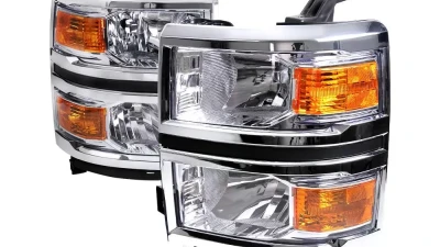 Spec-D Factory Style Headlights w/ Amber Reflectors (Chrome Housing/Clear Lens) Chevrolet Silverado 1500 2014-2015                                     - 2LH-SIV14-RS - Image 9