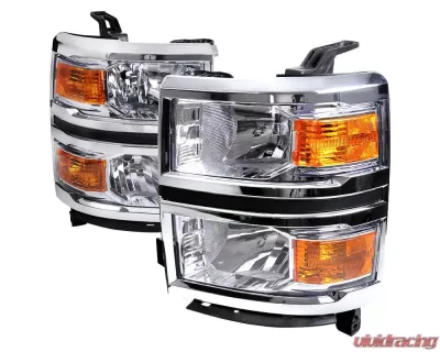 Spec-D Factory Style Headlights w/ Amber Reflectors (Chrome Housing/Clear Lens) Chevrolet Silverado 1500 2014-2015 - 2LH-SIV14-RS