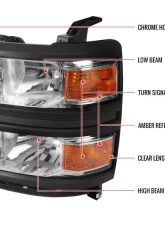 Spec-D Factory Style V2 Headlights (Chrome Housing/Clear Lens) Chevrolet Silverado 1500 2014-2015                                     - 2LH-SIV14-V2-RS - Image 9