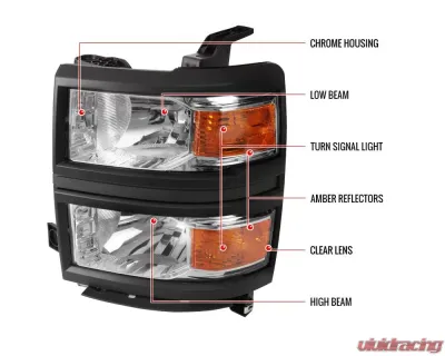 Spec-D Factory Style V2 Headlights (Chrome Housing/Clear Lens) Chevrolet Silverado 1500 2014-2015 - 2LH-SIV14-V2-RS