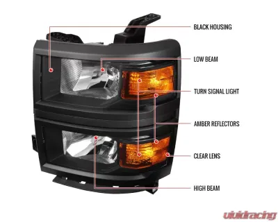 Spec-D Factory Style V2 Headlights (Matte Black Housing/Clear Lens) Chevrolet Silverado 1500 2014-2015 - 2LH-SIV14JM-V2-RS