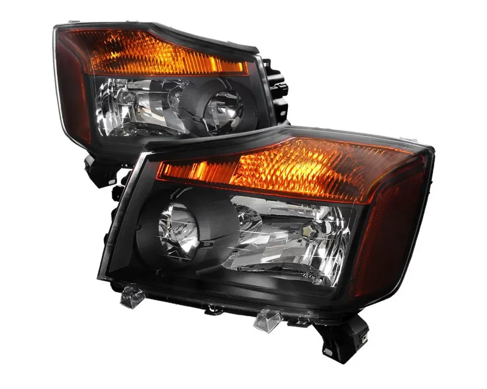 Spec-D Factory Style Headlights w/ Amber Reflectors (Matte Black Housing/Clear Lens) Nissan Titan | Armada 2004-2015 - 2LH-TIT08JM-RS
