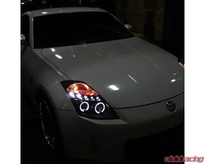 Spec-D Dual Halo Projector Headlights (Glossy Black Housing/Smoked Lens) Nissan 350Z 2003-2005 - 2LHP-350Z03G-TM
