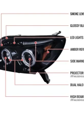 Spec-D Dual Halo Projector Headlights (Glossy Black Housing/Smoked Lens) Toyota 4Runner 2003-2005                                     - 2LHP-4RUN03G-TM - Image 9