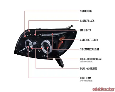 Spec-D Dual Halo Projector Headlights (Glossy Black Housing/Smoked Lens) Toyota 4Runner 2003-2005 - 2LHP-4RUN03G-TM