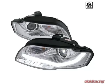 Spec-D Projector Headlights w/ R8 Style LED Light Bar (Chrome Housing/Clear Lens) Audi A4 2005-2008 - 2LHP-A406-8V2-TM