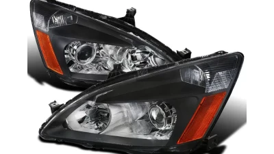 Spec-D Retro Style Projector Headlights w/ Amber Reflectors (Matte Black Housing/Clear Lens) Honda Accord 2003-2007                                     - 2LHP-ACD03JM-RS - Image 9