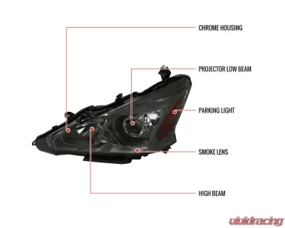 Spec-D Projector Headlights (Chrome Housing/Smoked Lens) Nissan Altima 2013-2015 - 2LHP-ALT13G-GO