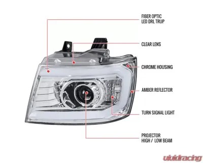 Spec-D LED C-Bar Projector Headlights (Chrome Housing/Clear Lens) Chevrolet 2007-2014 - 2LHP-AVA07-G2-TM