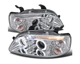 Spec-D Dual Halo Projector Headlights w/ LED Accent Light (Chrome Housing/Clear Lens) Chevrolet Aveo 2004-2008