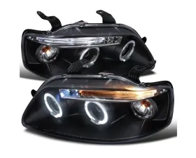 Spec-D Dual Halo Projector Headlights w/ LED Light Strip (Matte Black Housing/Clear Lens) Chevrolet Aveo 2004-2008