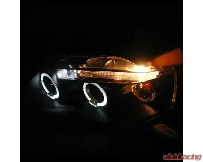Spec-D Dual Halo Projector Headlights w/ LED Light Strip (Matte Black Housing/Clear Lens) Chevrolet Aveo 2004-2008 - 2LHP-AVE045JM-TM