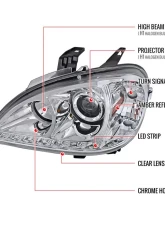 Spec-D Projector Headlights w/ SMD LED Light Strip (Chrome Housing/Clear Lens) Mercedes-Benz W163 ML-Class 2002-2005                                     - 2LHP-BW16302-TM - Image 7