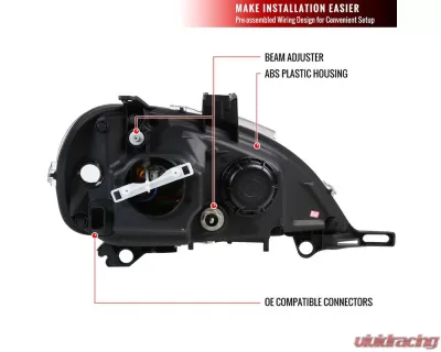 Spec-D Projector Headlights w/ SMD LED Light Strip (Glossy Black Housing/Smoked Lens) Mercedes-Benz W163 ML-Class 2002-2005 - 2LHP-BW16302G-TM