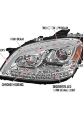 Spec-D LED Bar Projector Headlights w/ Sequential Turn Signal Lights (Chrome Housing/Clear Lens) Mercedes-Benz W164 ML-Class 2006-2008                                     - 2LHP-BW16406-TM - Image 9