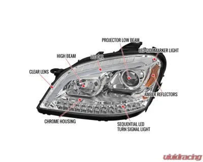 Spec-D LED Bar Projector Headlights w/ Sequential Turn Signal Lights (Chrome Housing/Clear Lens) Mercedes-Benz W164 ML-Class 2006-2008 - 2LHP-BW16406-TM