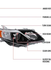 Spec-D Projector Headlight w/ Amber Reflector (Jet Black Housing/Clear Lens) - Passenger Side Only Toyota Camry 2012-2014                                     - 2LHP-CAM12GB-R-GO - Image 7