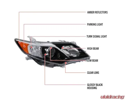 Spec-D Projector Headlight w/ Amber Reflector (Jet Black Housing/Clear Lens) - Passenger Side Only Toyota Camry 2012-2014 - 2LHP-CAM12GB-R-GO