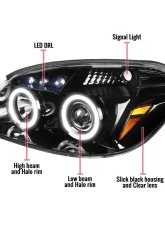 Spec-D Dual Halo Projector Headlights w/ LED Accent Lights (Jet Black Housing/Clear Lens) Chevrolet | Pontiac 2005-2010                                     - 2LHP-COB05BK-TM - Image 8