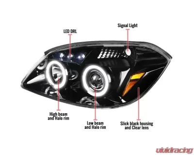 Spec-D Dual Halo Projector Headlights w/ LED Accent Lights (Jet Black Housing/Clear Lens) Chevrolet | Pontiac 2005-2010 - 2LHP-COB05BK-TM