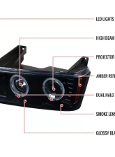 Spec-D Dual Halo Projector Headlights (Glossy Black Housing/Smoked Lens) Chevrolet Colorado | GMC Canyon 2004-2012                                     - 2LHP-COL04HG-TM - Image 9